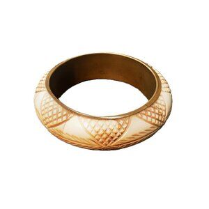 Vintage Brass & Carved Bone Bangle – Boho Tribal Bracelet